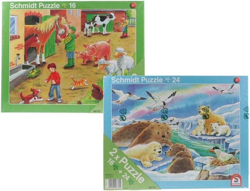 2er Set Schmidt Spiele Rahmenpuzzle Tiere Nordpool und Bauernhof Zootiere