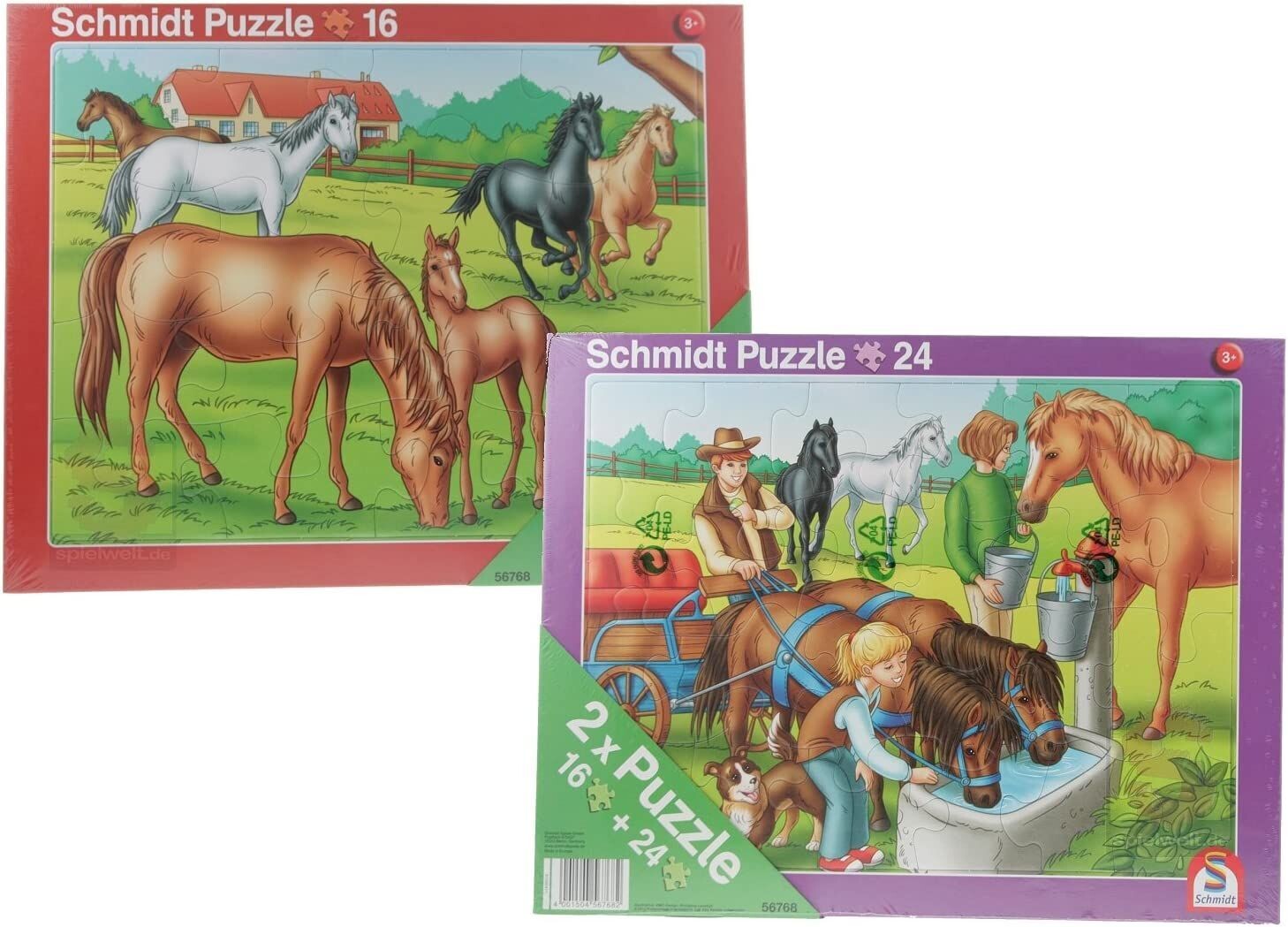 Puzzle Pferde - Rahmenpuzzle, 2er-Set 16 und 24 Teile- Schmidt Spiele Puzzel  - mit Pferdemotiv im Doppelpack. 2 verschiedene Motive ca. 37 x 29 cm