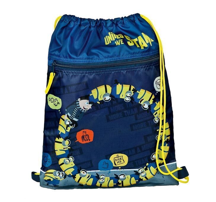 Minions Sportbeutel mit Reißverschlussfach, doppeltem Kordelzugband und separater Reißverschlusstasche- Turn- und Schuhbeutel ca.. 41 x 32 cm