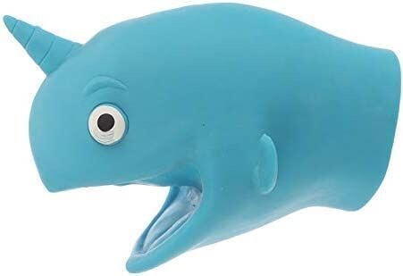 Handpuppe Wal Narwal aus weichem Gummi, blau