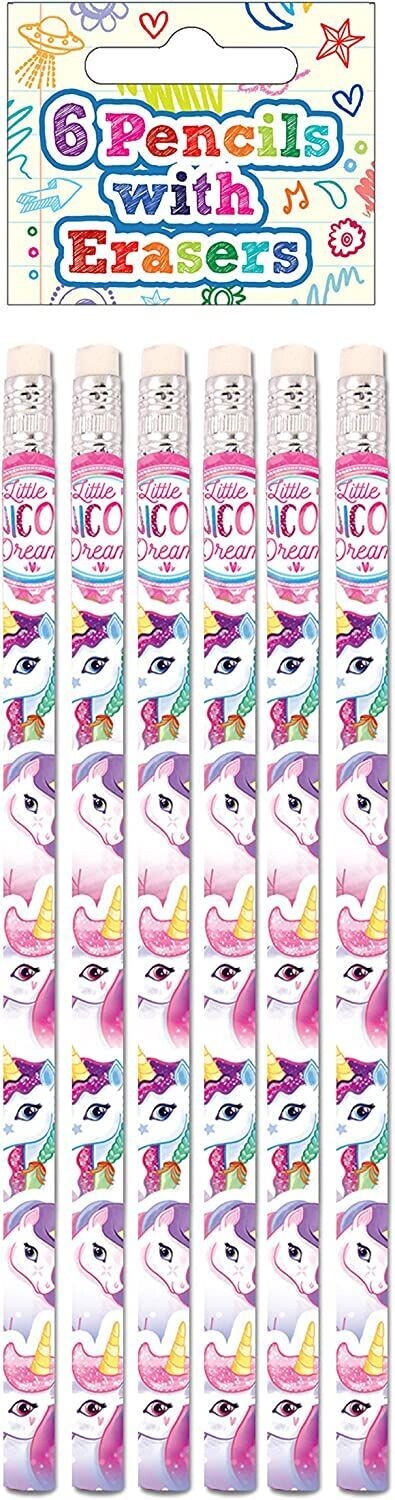 Einhorn Bleistifte mit Radierer, als Mitgebsel - Henbrandt Bleistifte mit Radiergummi, Einhorn-Motiv, 1 Packung (enthält 6 Stück )
