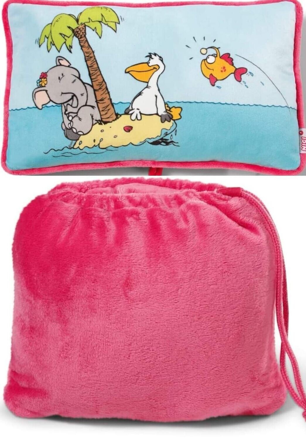 Kuschelkissen NICI Elefant Reisekissen  ca . 43x25cm Kissen Plüsch - Elefant Priscilla, Laternen-Fisch Luigi, Pelikan Peet
