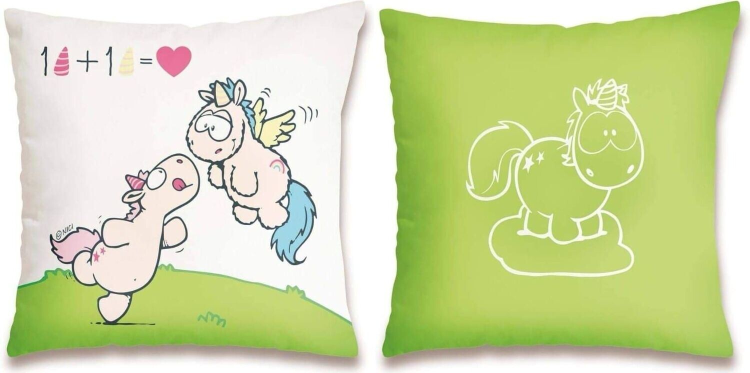 Kuschelkissen NICI Einhorn - Theodor and Friends Kissen 1+1=Liebe ca.  37 x 37 cm  Plüschkissen