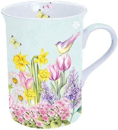 Ambiente Porzellan-Tasse - Blooming Garden Turquoise Floral  Becher Mug Tee/Kaffee Becher  ca. 0.25L - Blühender Garten Türkis Blumen