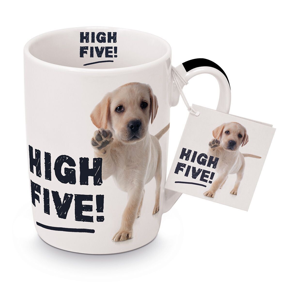 Becher Hund High Five Motiv -PPD  Henkelbecher aus Porzellan New Bone China - Tasse - Lebensmittelecht, Mikrowellengeeignet, Spülmaschinenfest, 1 Stück
