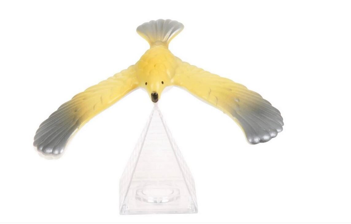 Schwebevogel ca 13 cm x 11 cm x 2,5cm Gelb/silber - Balancieren Vogel - Schwebender Adler auf Pyramide, Balancierspielzeug - Reaktionsvermögen - Balance Eagle, Mitgebsel