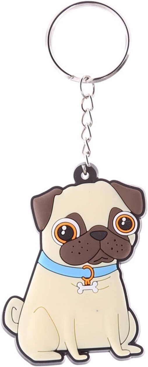 Hund anhänger Blau - Schlüsselanhänger, Mops-Design, Gesamtlänge 11 cm; Höhe 6 cm, Breite 4 cm, Tiefe 0,5 cm