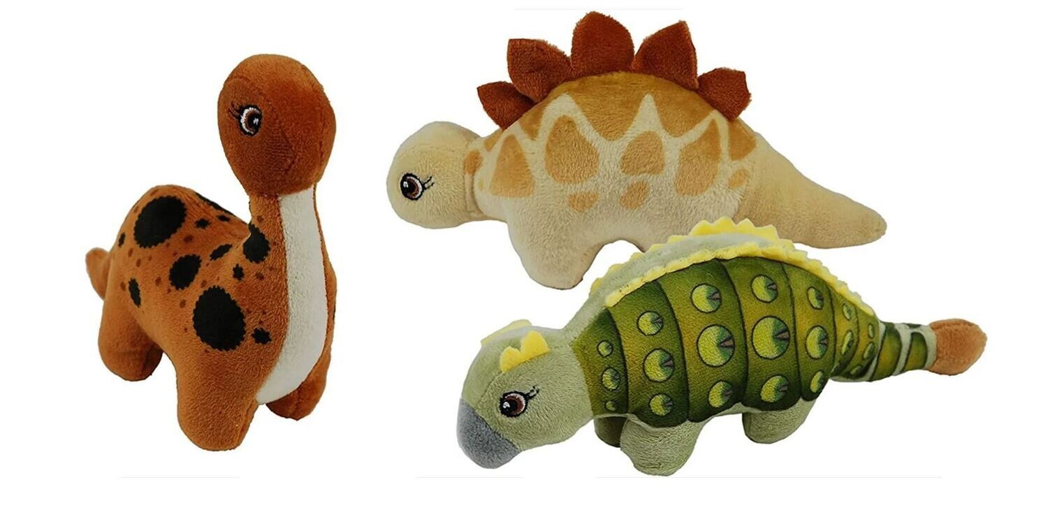 Plüsch Dinosaurier natur ca. 15 - 25 cm ( 8-fach sortiert ) Kuscheltiere ,   Dino- Saurier  mit gesticktes Gesicht, weicher Plüschtier , Party Dino Stofftier - Mitgebsel, K-toys