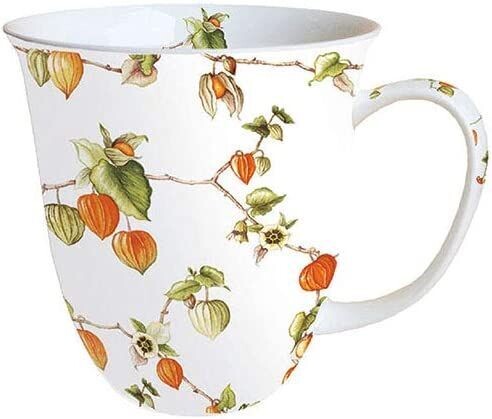 Ambiente Porzellan  Becher ca. 400ml Blumen - Pflanzen Lampion Herbst - Mug - Tasse - Tee / Kaffee