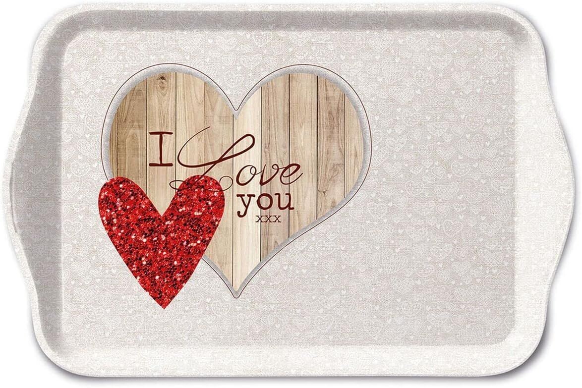 Ambiente Tablett Melamin I Love You ca. 13 x 21 cm, Frühstückstablett - Paris -Liebe Herz  , Kaffee, Tee und Espresso Serviertablett - Service- Tray