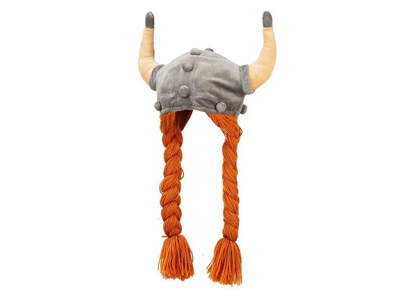 Mütze Plüsch Wikinger Helm amit Zöpfen ca. 55cm - Plüschmütze - Festival Party Euro Souvenirs