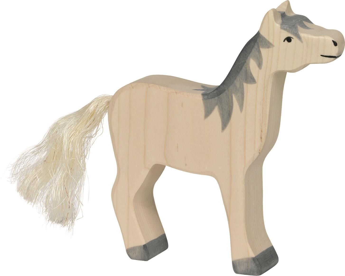 Holztiger 80360 Pferd, Kopf hoch, natur/grau, Material: Holz Artikelmaß: 13 x 2,8 x 14,7 cm