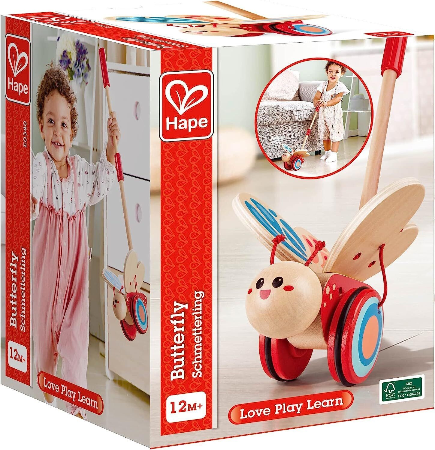 Hape E0340 Schiebetier Schmetterling mit bewegenden Flügeln aus Holz , 1-Stück