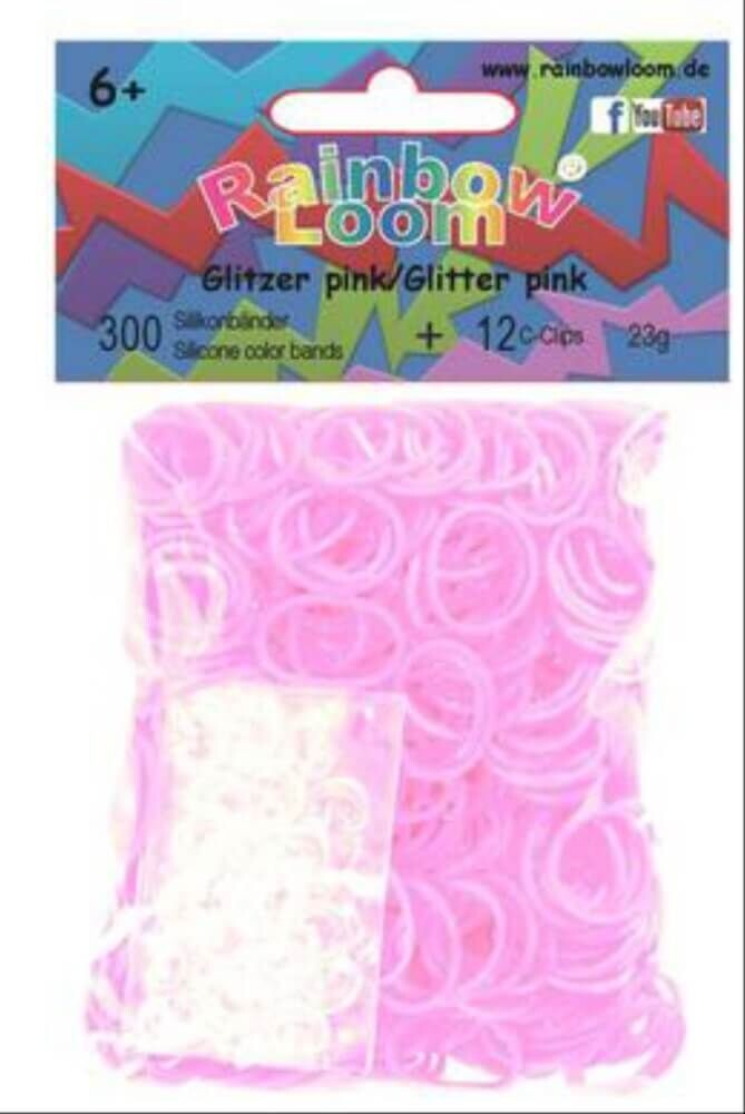 Rainbow Loom Latex-freie Gummibänder  Glitzer Pink 300er