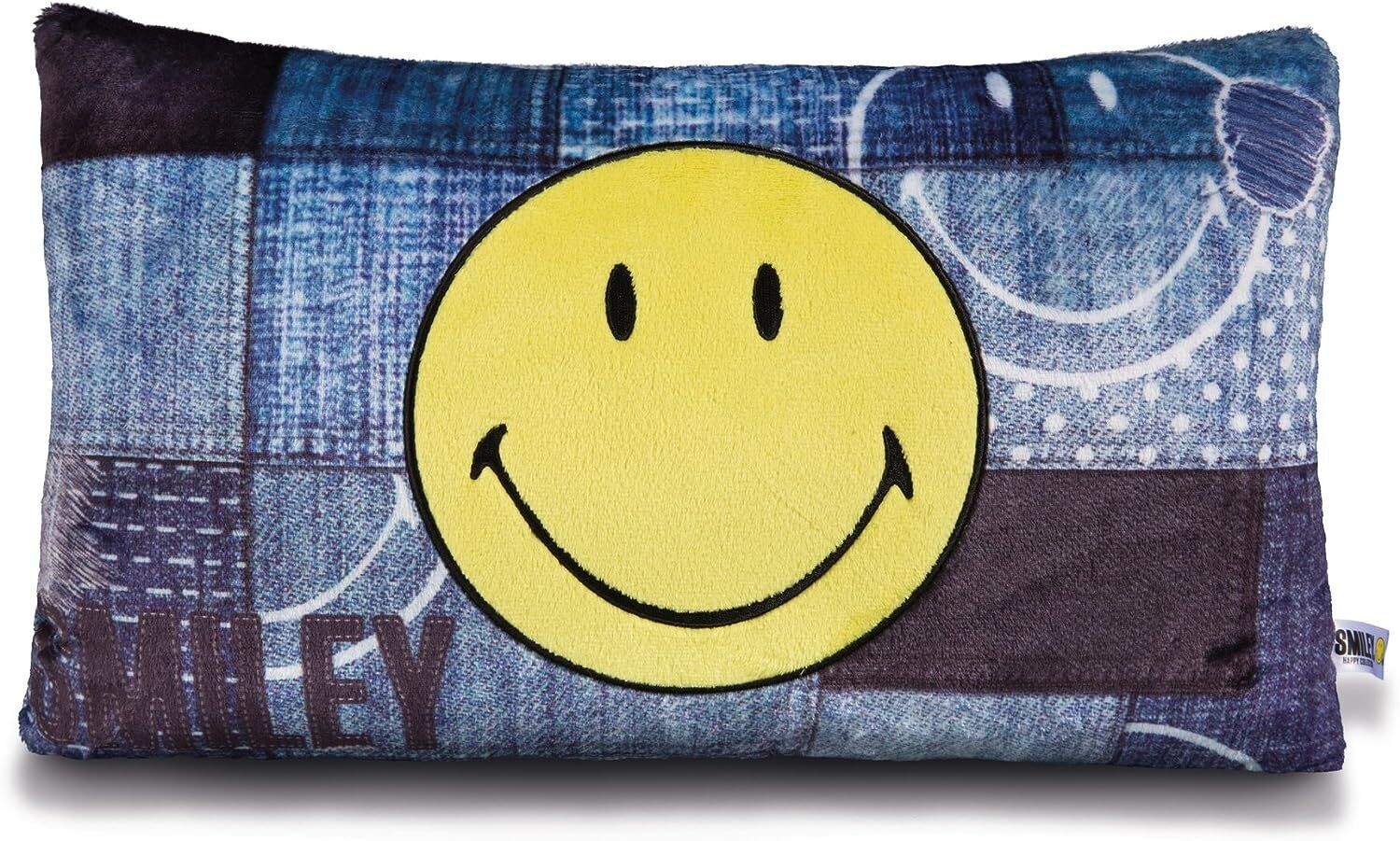 NICI Plüschkissen  Happy "Smiley im Jeans-Look" denim, rechteckig ca. 42x24x9cm, Kuschelkissen Deko Kinder Kissen - Waschbar bei 30 Grad