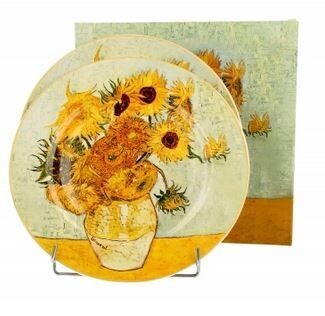 Set mit 2 Desserttellern SONNENBLUMEN, inspiriert von Van Gogh, Spülmaschine und Mikrowelle geeignet