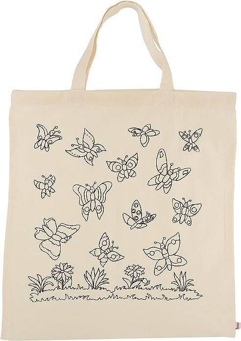 Goki Baumwolltasche Schmetterling, Einkauftasche - Tragetasche, Beutel, Mitgebseltüte, Geschenktüte, zum ausmalen,1 Stück
