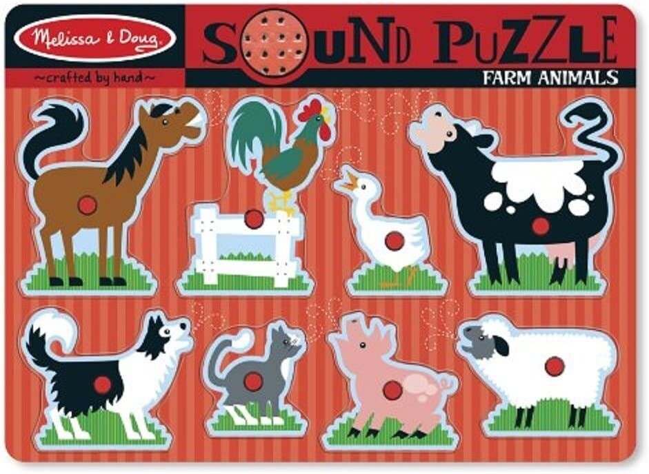 Melissa & Doug 10726 Spiele & Puzzle Soundpuzzle aus Holz - Bauernhoftiere, 8 Teile Puzzle Bauernhof , 1 Stück