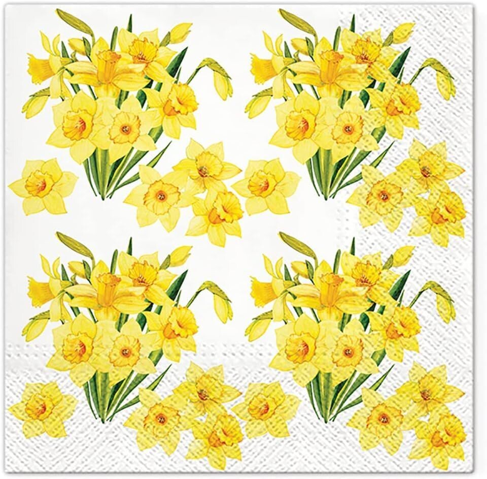 Servietten 33x33cm 3-lagig, Narzissen Sträuße- Daffodills Bouquets, Party Geburtstag - Tischdeko - Motivservietten, 1 Packung