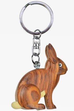 Tierliche Anhänger Hase natur aus echtem Holz ca. 7cm, Schlüsselanhänger Handarbeit verabeitet, Sammelfigur