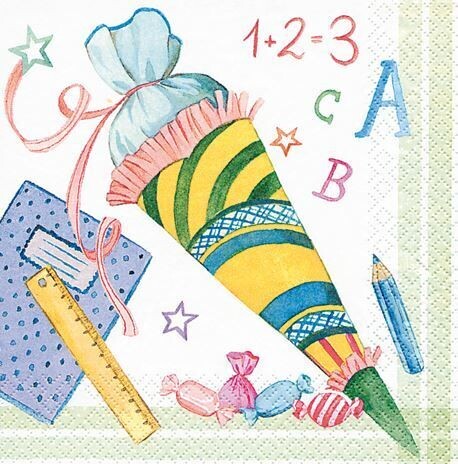 211380 School Start 20 Servietten, 33 cm,  Tischdeko, Serviettentechnik, Decoupage geeignet.