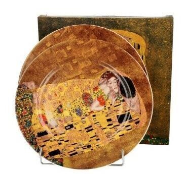 Porzellan Set mit 2 Desserttellern Der Kuss, inspiriert von Klimt Spülmaschine und Mikrowelle geeignet