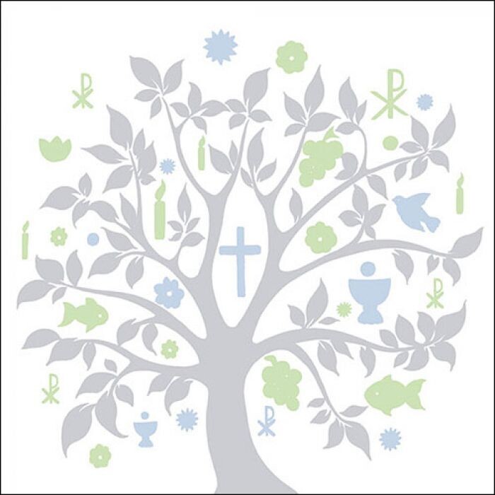 Servietten ca 33x33cm 3-lagig,  Kommunionsymbole silber FSC Mix - Communion symbols -  Party als Tischdeko - Decoupage - Serviettentechnik