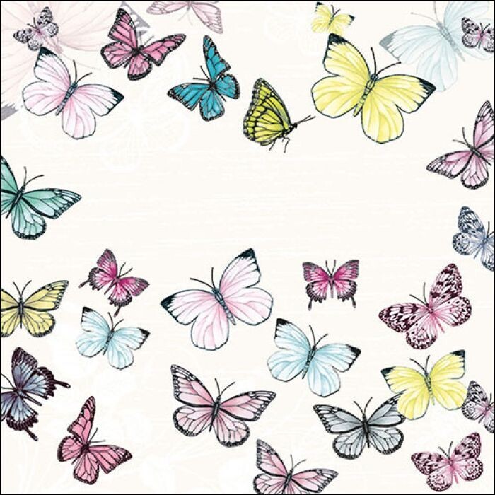 Servietten ca 33x33cm 3-lagig, Butterfly  silber FSC Mix - Schmetterling symbols - Party als Tischdeko - Decoupage - Serviettentechnik