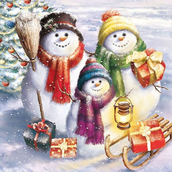 Servietten ca 33x33cm 3-lagig, Schneemann Familie  FSC Mix - - Party als Tischdeko - Decoupage - Serviettentechnik
