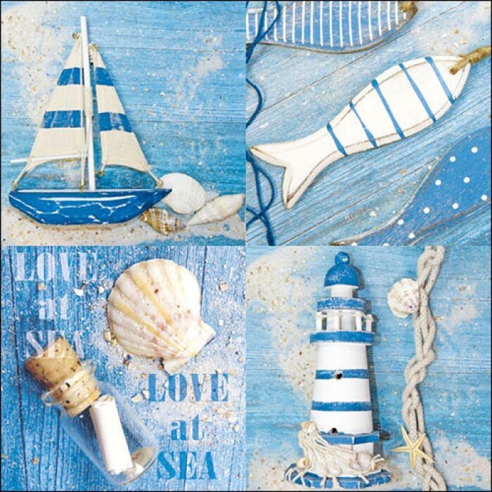 Servietten ca 33x33cm 3-lagig, Liebe, Meer - FSC Mix  - Love Sea - Party als Tischdeko