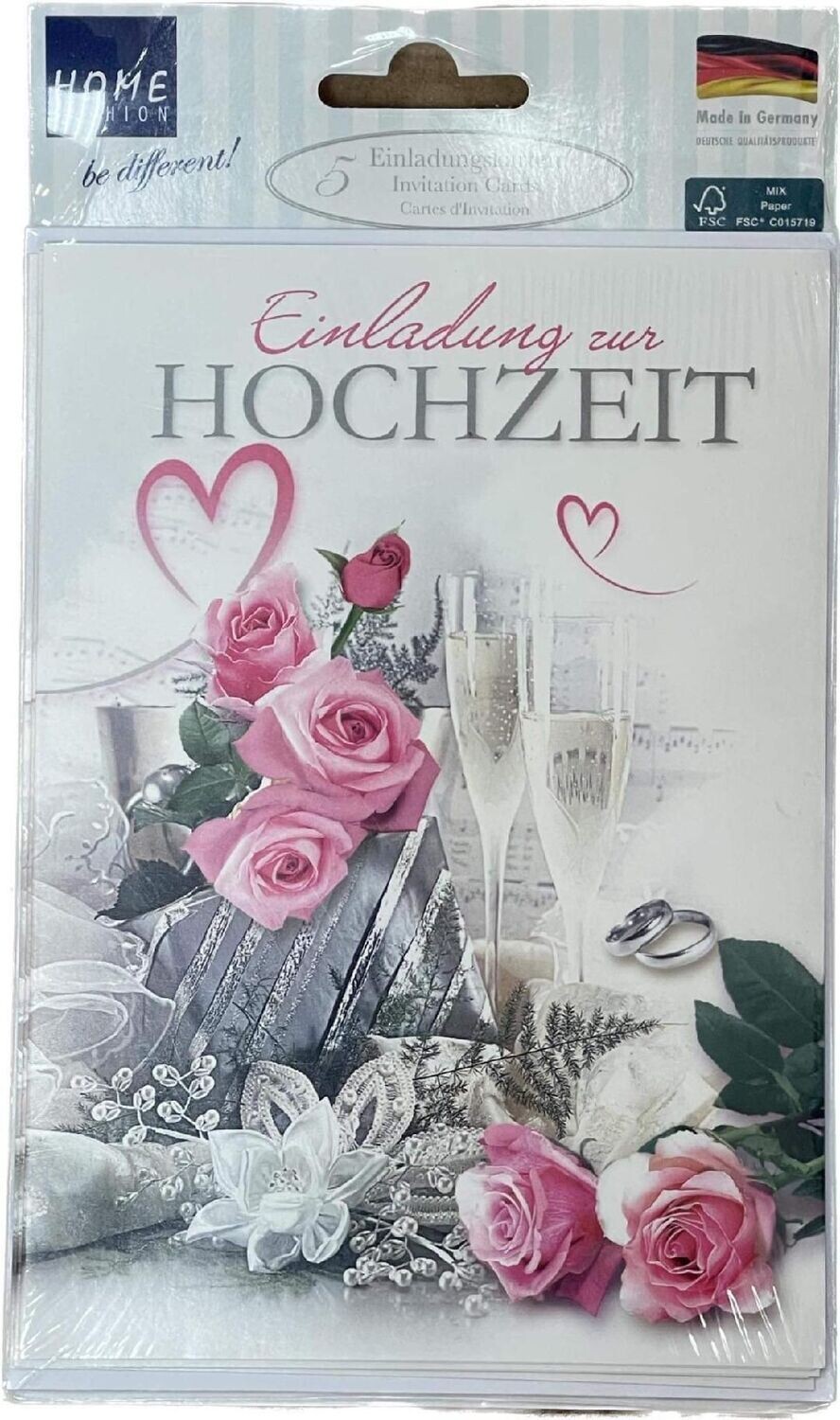 Hochzeit  Einladungskarten 5er Set  Rosen Einladung zur Hochzeit mit  hochwertig Umschlag