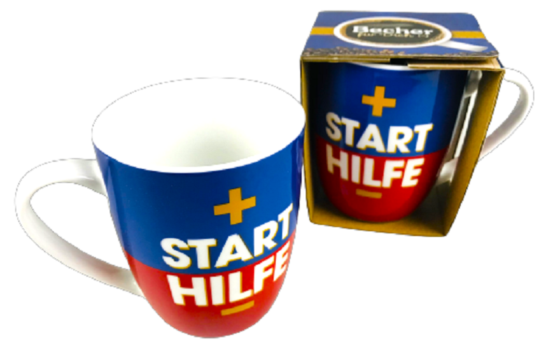 Becher in Geschenkkartonage "Starthilfe", 250ml, 10,5 x 9 x 8,5cm - la vida