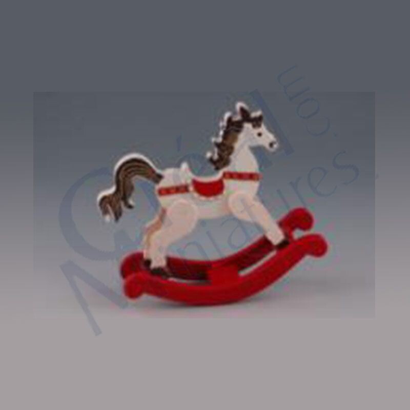 Schaukelpferd für Puppenstube aus Holz rot/weiss