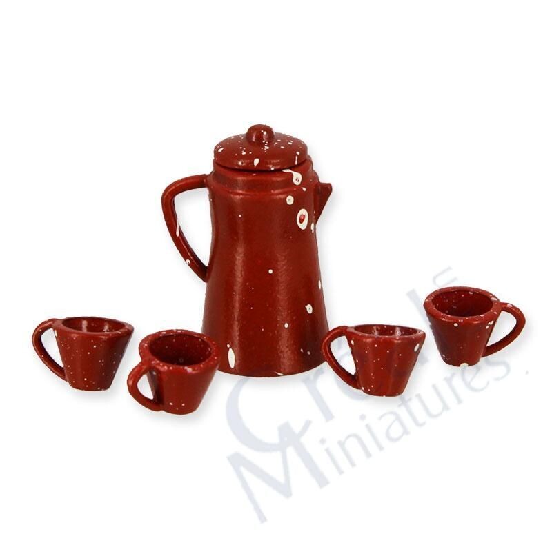 Porzellan Tee-Set 8-Teilig und 4 Tassen mit Kanne, Rot