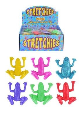 Stretch-Frösche (4–4,5 cm), 4 verschiedene Designs/6 verschiedene Farben. 1 stück sortiert Stretch-Frösche (4–4,5 cm), 4 verschiedene Designs/6 verschiedene Farben. 1 stück sortiert