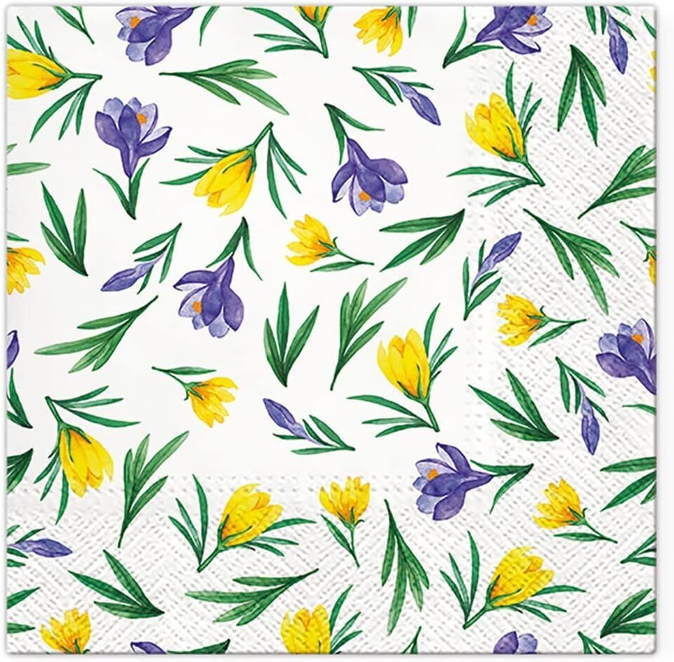Servietten Blumen -  Krokus 33x33cm 3-lagig Spring Crocuses - Lots of Roses, Party Geburtstag - Tischdeko - Motivservietten