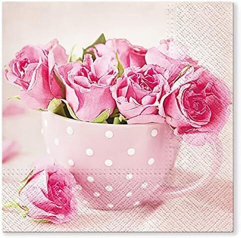 Servietten Blumen, Papierservietten Rosen - Pastellblumen, 33 cm x 33 cm -  3-lagig (20 Stück)