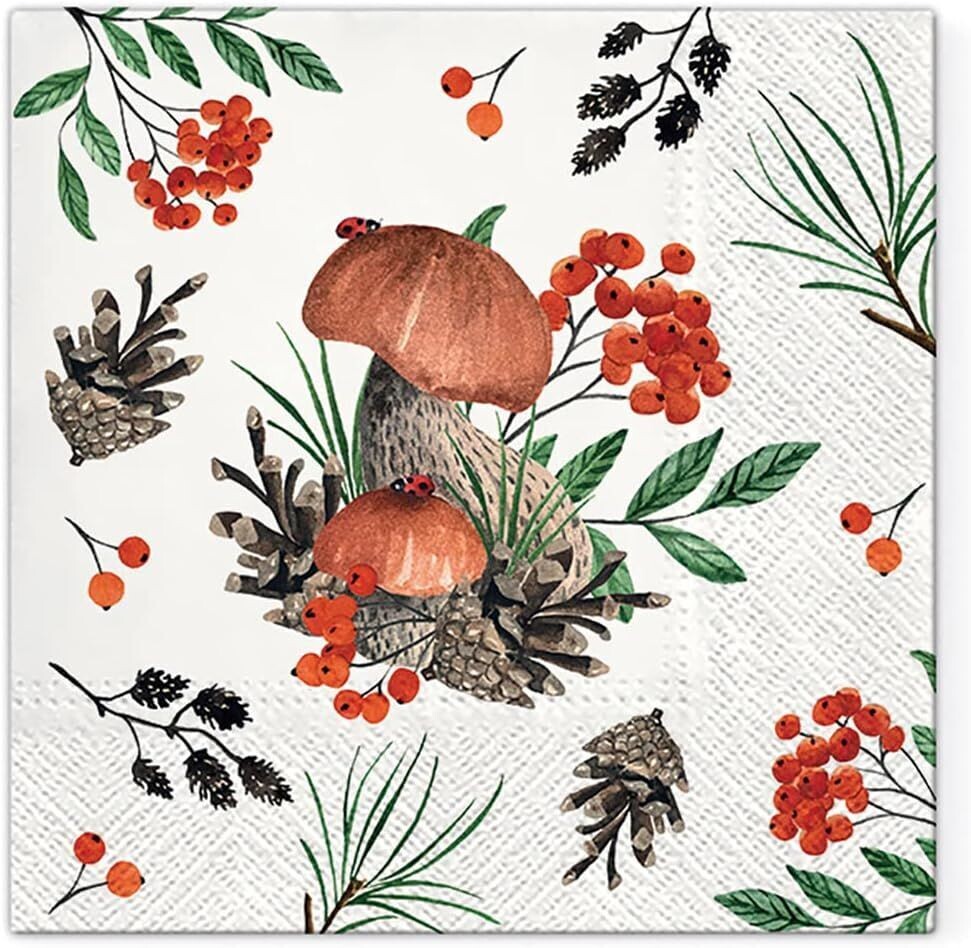Servietten Pilze - Waldernte 33x33cm 3-lagig, Forest Harvest  als Tischdeko (20 Stück)