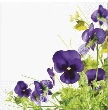 Servietten  Blumen Stiefmütterchen 33x33cm 3-lagig,  Pansies Frame als Tischdeko