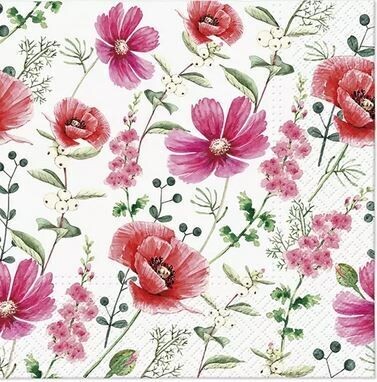 Servietten Blumen , Mohnblumen, 33x33cm 3-lagig - Raspberry Flower, Waldblumen (20 Stück)
