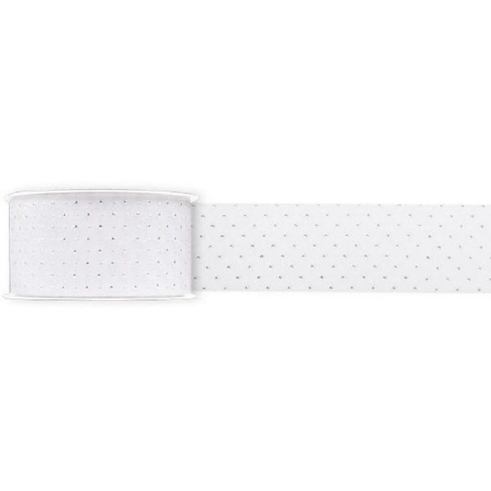 Dekoband Stoff - Dekobänder, Geschenkband Punkte Silber 4 cm x 2 meter auf Rolle