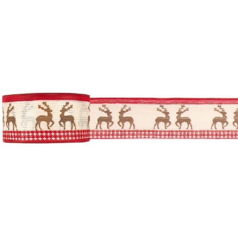 Dekoband Stoff mit Drahtkante ca. 4cm x 2 meter , Dekobänder, Geschenkband Hirsch auf Rolle