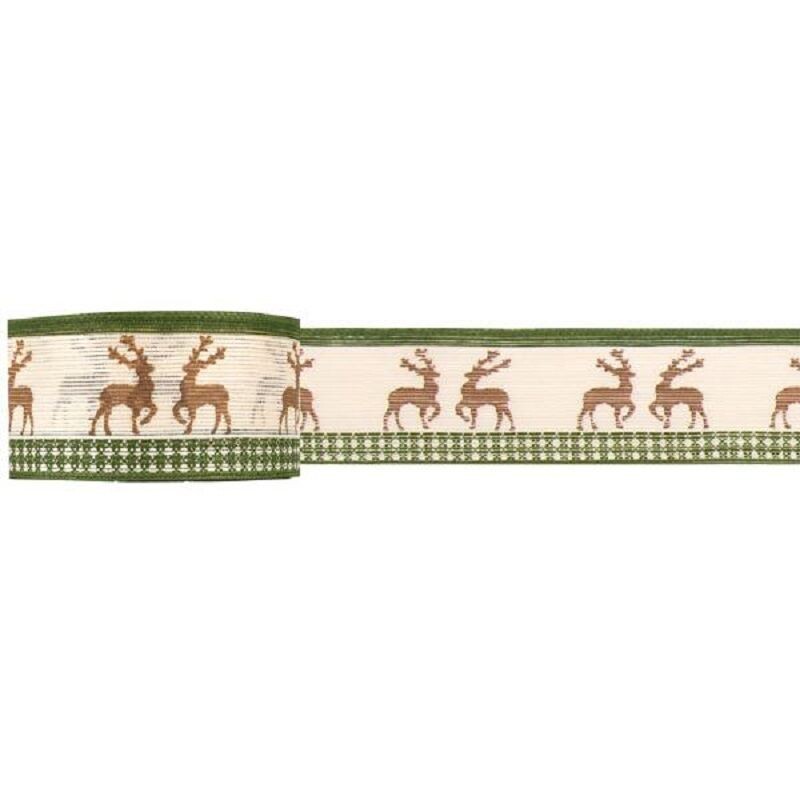 Dekoband Stoff mit Drahtkante ca. 4cm x 2 meter , Dekobänder, Geschenkband Hirsch auf Rolle