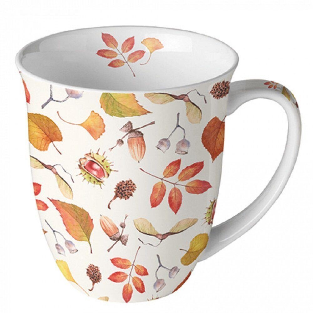 Ambiente Becher Porzellan Tasse ca. 400ml Blätter - Dekorationen Herbst. Kollektion