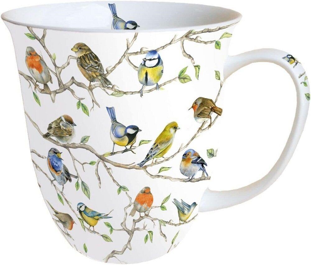 Ambiente  Porzellan  Becher Vogel ca. 400 ml Tee- Kaffee Tasse - Birds meeting