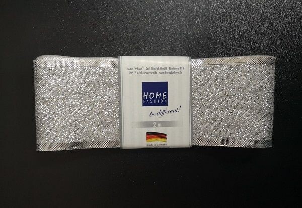 Dekoband, Dekobänder, Geschenkband Glittering Silber 4cmx 2 meter