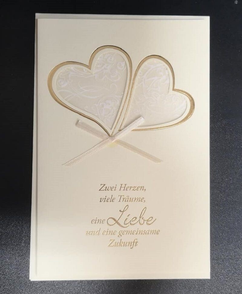 Hochzeitskarte Creme und Gold  "Zur Hochzeit Herzen", Grußkarte