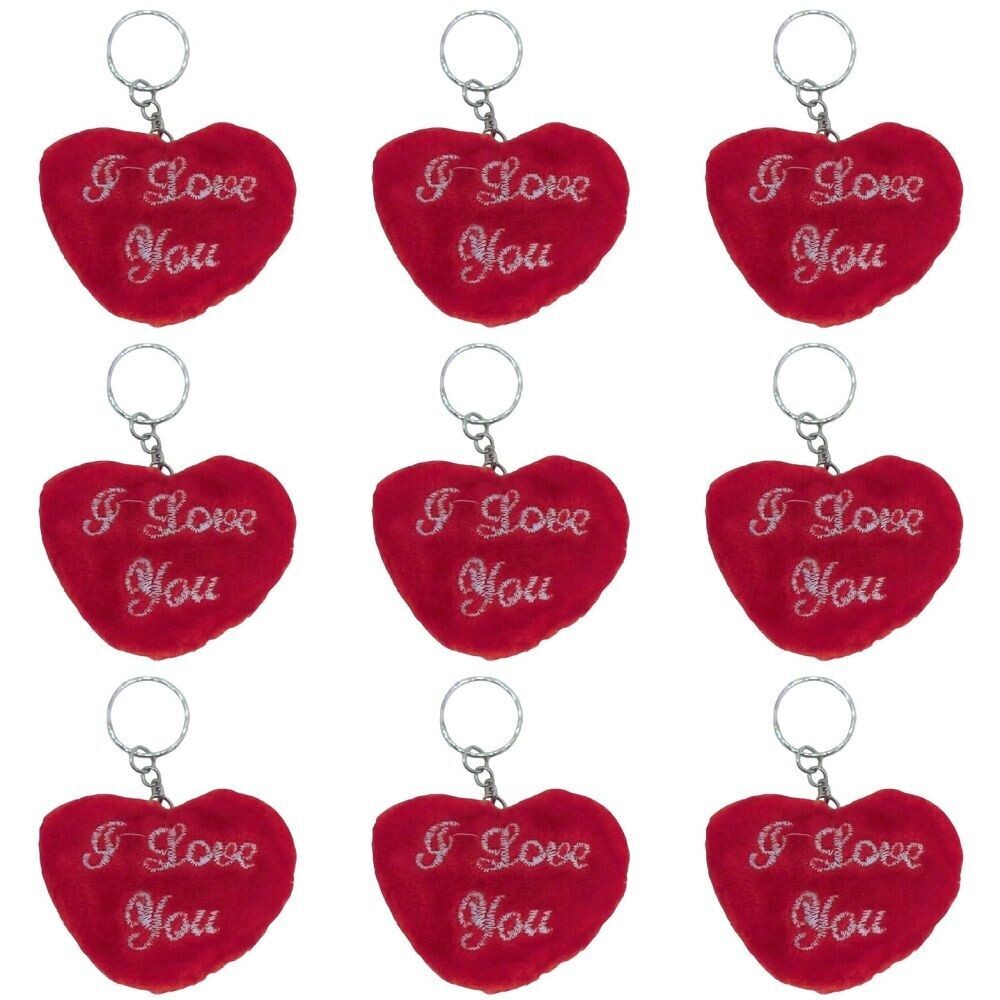 Herz Schlüsselanhänger Plüsch  ca. 7cm - I Love you - Plüschherz an Kette - Bastelartikel , 14 Stück