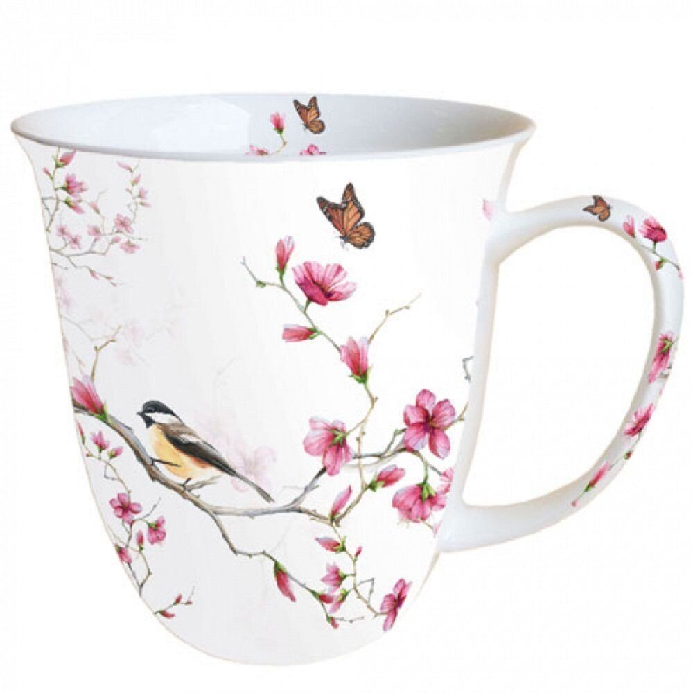 Ambiente Luxury  Becher ca. 400 ml Porzellan Tasse Blumen Frühling Vogel -Sommer Kollektion