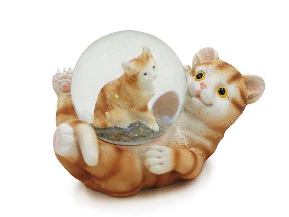 Katze Dekofigur Figuren aus Polyresin Tier mit tierchen in der Glitzerkugel (1 St), Dekokugel Souvenir - Figuren Dekorationsartikel - Geschenkartikel
